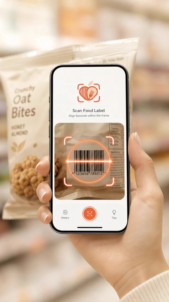 The Food Scan Genius camera locking onto a barcode